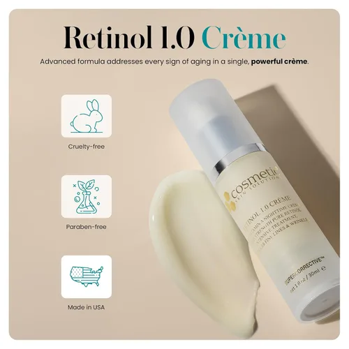 Vista 2 de Retinol 1.0 Crème para rostro y cuello, antienvejecimiento con retinol hidratante para arrugas y líneas finas, crema de noche hidratante