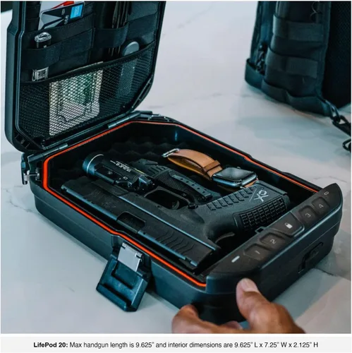 Vista 9 de VAULTEK LifePod 20 Full-Size Biometric Lockable Weatherproof Case with Built-in Lock, Steel Security Cable, & TSA Handgun Case or Car Safe, Portable