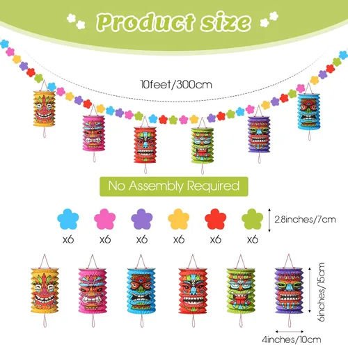 Vista 2 de 2 piezas de decoraciones hawaianas para fiestas de Luau de 10 pies, tiki y flores, pancartas Tiki tropicales para fiestas, decoración tropical Luau