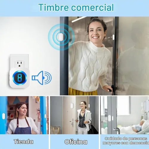 Vista 6 de SURFOU Timbre de sensor de puerta inalámbrico para el hogar - 2 sensores +