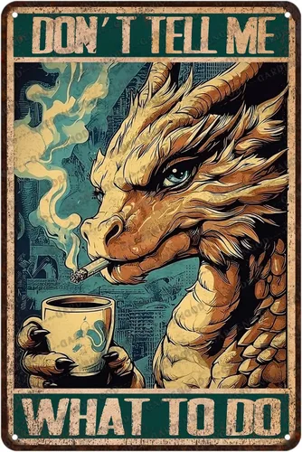 Vista 24 de Cartel de metal de café con diseño de perro y cafetería, diseño de pastor australiano, decoración de pared, 12 x 8 pulgadas