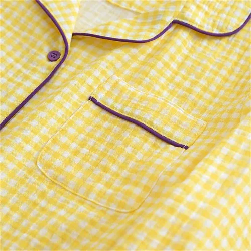 Vista 4 de Shanghai Story Camisón de algodón para parejas Ropa de dormir de manga larga Ropa de dormir Casual Check Print PJS