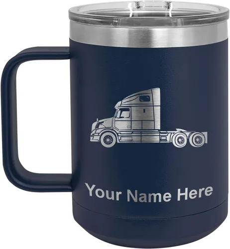 Vista 38 de LaserGram Taza de café aislada al vacío de 15 onzas, cabina de camión, grabado personalizado incluido (negro)