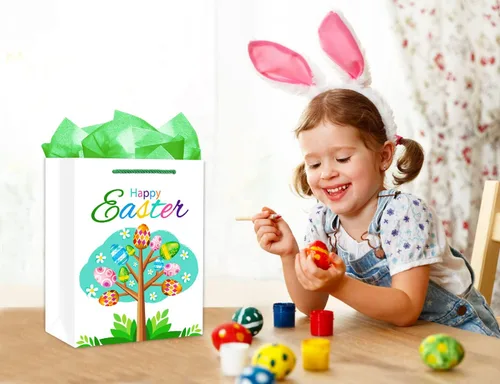 Vista 2 de FaCraft - Bolsa de regalo de Pascua con asas, bolsas de regalo de Pascua de 11.5 pulgadas para niños y niñas, bolsas de regalo grandes de huevos