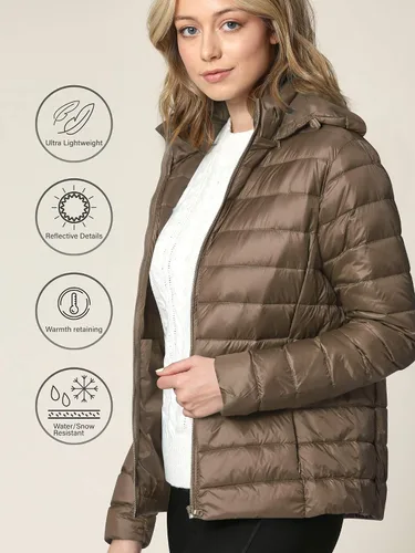 Vista 3 de Lock and Love Chaqueta de plumón ultraligera para mujer con capucha extraíble