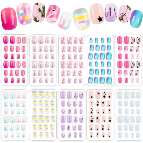 Vista 17 de 240 piezas de uñas postizas para niñas, uñas artificiales para niñas, uñas postizas de presión para niñas, uñas de acrílico de cubierta completa