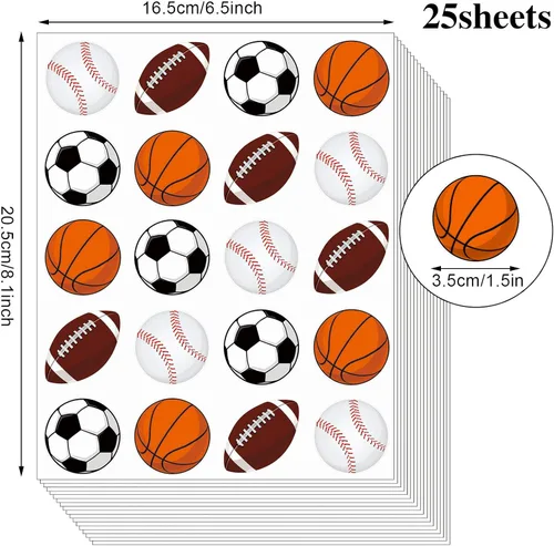 Vista 2 de Zonon 500 calcomanías de pelotas deportivas, baloncesto, fútbol, béisbol, fútbol, espuma mixta, calcomanías deportivas para álbumes de recortes