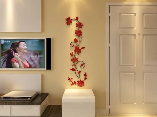 Vista 5 de Murales de pared de flores de ratán 3D para sala de estar, dormitorio, sofá, telón de fondo de televisión, calcomanías originales, regalo