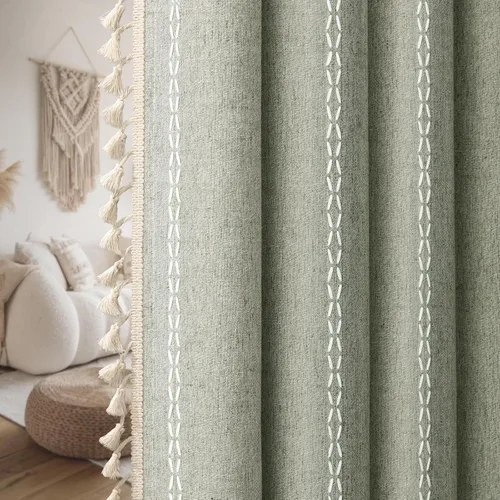 Vista 9 de Cortinas opacas estilo bohemio verde salvia de 96 pulgadas, 2