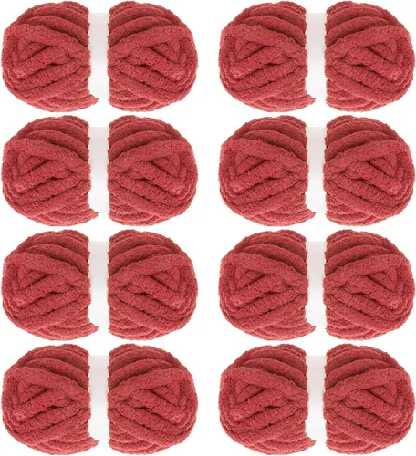 Vista 18 de MABOZOO Paquete de 8 ovillos de hilo grueso surtido para crochet - Chenilla jumbo esponjosa, hilo suave y voluminoso para tejer a mano o con los Rojo