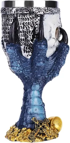 Vista 3 de Taza de cáliz de vino con diseño de calavera para Halloween, gótico de vikingos, osario, esqueleto, taza de café, medieval, guerrero, garra