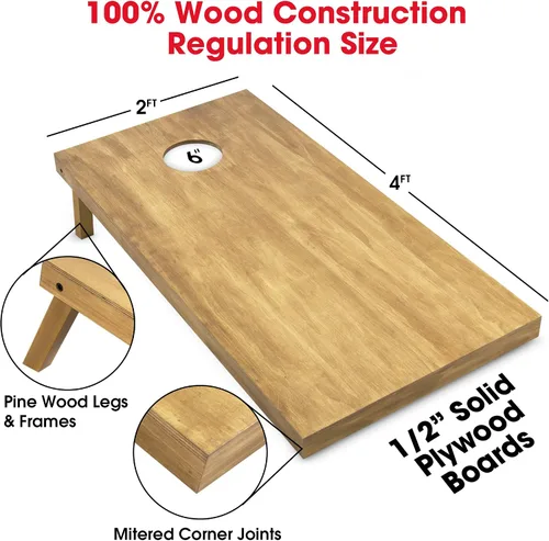 Vista 2 de GoSports 4 ft x 2 ft Regulation Size Wooden Cornhole Boards Set with Light Brown Finish - Includes Carrying Case and Bean Bags Negro- gris