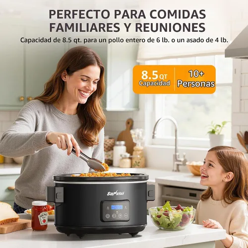 Vista 3 de Sunvivi Olla de cocción lenta programable de 8.5 cuartos de galón: calentador de alimentos multicocina con tapa de bloqueo y temporizador digital