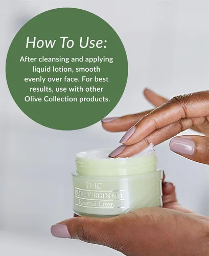 Vista 5 de DHC Crema esencial de aceite virgen de oliva, hidratante, promueve la elasticidad de la piel, radiante, sin fragancia ni colorantes, ideal para todo