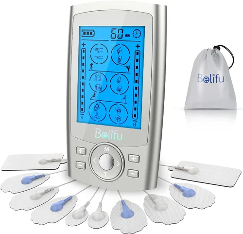 Vista 9 de Belifu Unidad TENS EMS de Doble Canal 24 Modos Estimulador Muscular para Terapia de Alivio del Dolor, Masajeador de Pulso Electrónico Masajeador