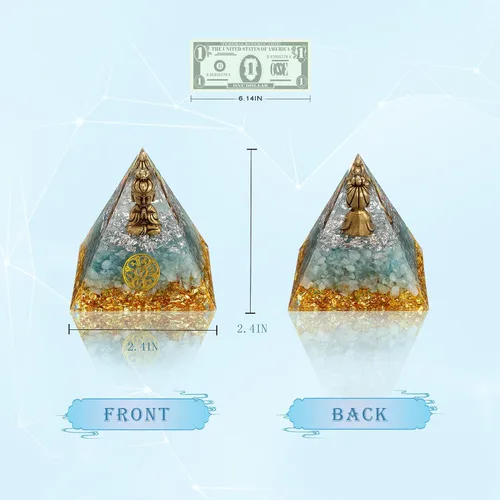 Vista 9 de FENGSHUI-CAISHEN Pequeña estatua de Guan Yin en pirámide de orgón de cristal curativo, aventurina verde con figura de Quan Yin, decoración