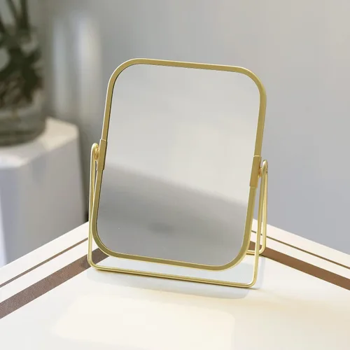 Vista 7 de Espejo de maquillaje de mesa dorado, espejo de tocador cuadrado de doble cara, espejo de escritorio para baño casero