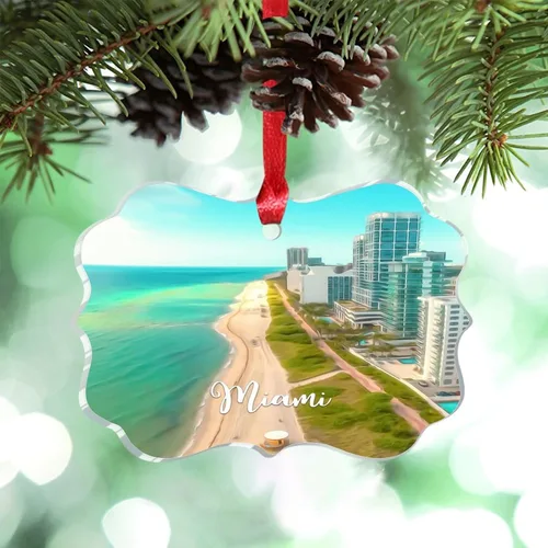 Vista 14 de Florida USA - Adornos de Navidad acrílicos de Miami, paisaje urbano, decoraciones de Navidad para árbol de viaje, recuerdo, adornos de Navidad