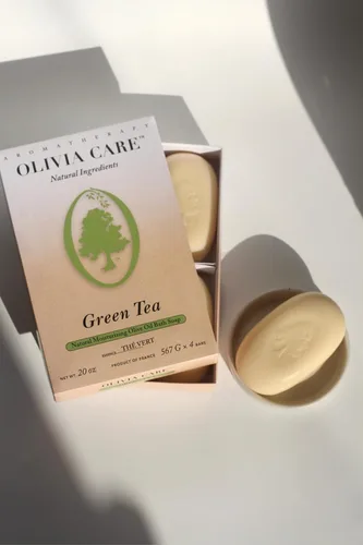 Vista 4 de Olivia Care Bath & Body Bar - Jabón de té verde, paquete de 4 cajas de regalo, orgánico, vegano y natural, contiene aceite de oliva, reparaciones