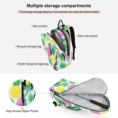 Vista 5 de Tennis Racquet Ball Bag Breathable Summer Pineapple Palm Leaf Blue Multiple Tennis Badminton Racket Bag for Tennis, Badminton, Pickleball raquetas