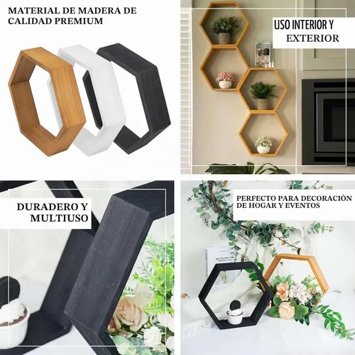 Vista 4 de Efavormart - Juego de 2 centros de mesa hexagonales de madera encalada de 9 pulgadas, terrario geométrico, estante de almacenamiento de panal