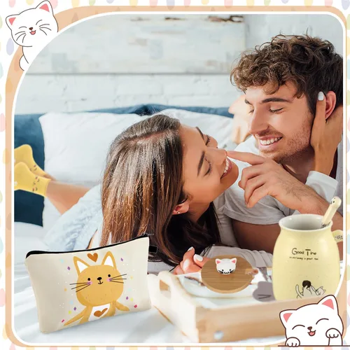 Vista 4 de Uiifan 5 Piezas Regalos para Amantes de los Gatos para Mujeres Regalo de Gato para el Día de la Madre y Cumpleaños - Taza de Té de Cerámica