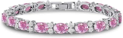 Vista 16 de Pulseras de tenis KEZEF para mujer - Circunita cúbica - Gemas ovaladas de 7x5mm - Circunita cúbica redonda de 2.50mm color blanco - Latón bañado