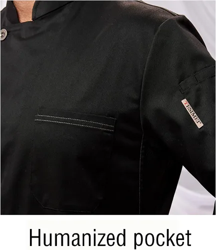 Vista 4 de Chaqueta de chef con cuello alto para hombre, manga 34, ligera, uniforme de chef con 2 bolsillos, profesional