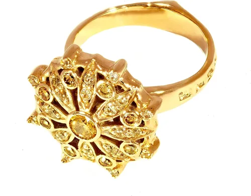 Vista 3 de ETHNIQ Anillo de moda chapado en oro de 22 quilates, diseño floral, anillo de compromiso de boda, circonita cúbica, colección de moda para primavera