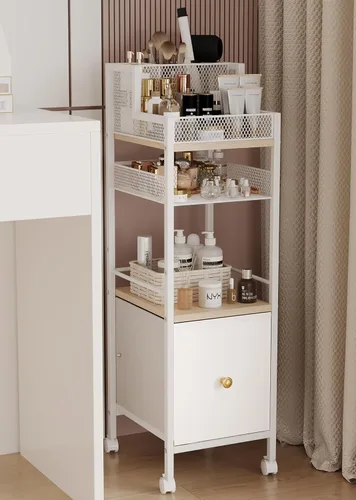 Vista 9 de Organizador de maquillaje con cajones, organizador de maquillaje grande para el cuidado de la piel, carrito de maquillaje rodante, organizador