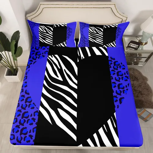 Vista 20 de Manfei Leopard Print Fitted Sheet Twin Size,Blue Brown Black Stripes Bedding Set 2pcs,Wild Animal Cheetah Skin Bed Sheets with 1 Pillowcase,Kids