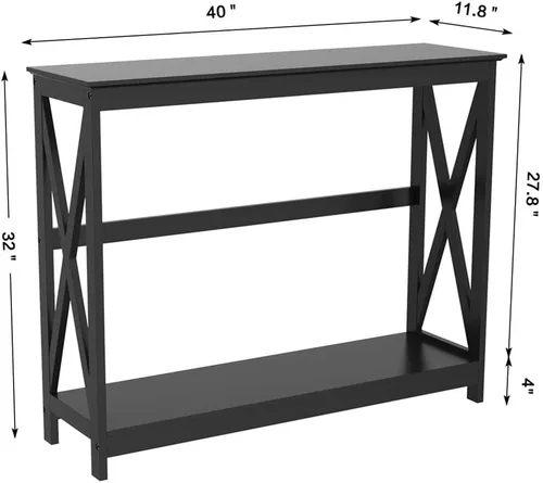 Vista 3 de Yaheetech 2 hileras X Diseño Pasillo Grande mesa consola para entrada con estante de almacenamiento, mueble para sala de entrada (Negro)