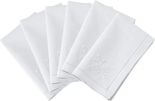 Vista 54 de Juego de 6 servilletas bordadas de magnolia hechas a mano con borde cosido