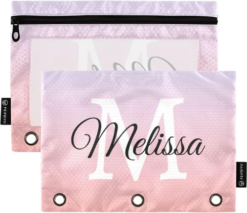 Vista 15 de Estuche para lápices personalizado degradado morado para 3 anillas, bolsa de lápices personalizada con cremallera, estuche transparente