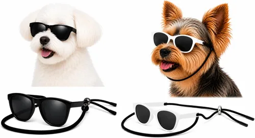 Vista 23 de G014 Retro 80s - Gafas de sol para perros y mascotas, taza de té, juguete de raza pequeña a mediana (12-25 libras, negro)