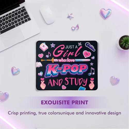Vista 3 de Kpop - Alfombrilla de mouse de anime, alfombrilla de mouse pequeña personalizada para mujeres y fanáticos de Kpop, base de goma antideslizante