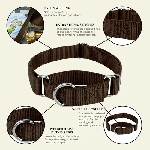 Vista 8 de Country Brook Petz - Collar de perro martingala, collar de entrenamiento resistente sin hebilla, collar de perro de servicio para todos los Marrón