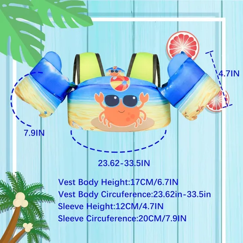 Vista 2 de Toddler Swim Vest with Swimming Arm Floaties for 2-6 Years Old (22-66 lbs) Boys-Girls Kids Pool Floats Water Wings & Swim Jacket Niños Swimmies for