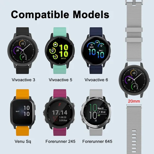 Vista 4 de ISABAKE Correa de reloj de 0.787 in para Garmin Vivoactive 3/Forerunner 165/55/245/645 Gris