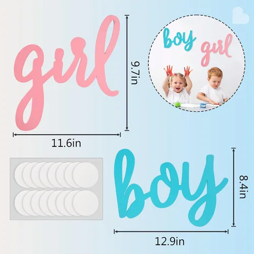 Vista 7 de Decoraciones de fondo para fiesta de revelación de género - Cartel de niño o niña (madera/azul y rosa), decoraciones de fiesta de baby shower