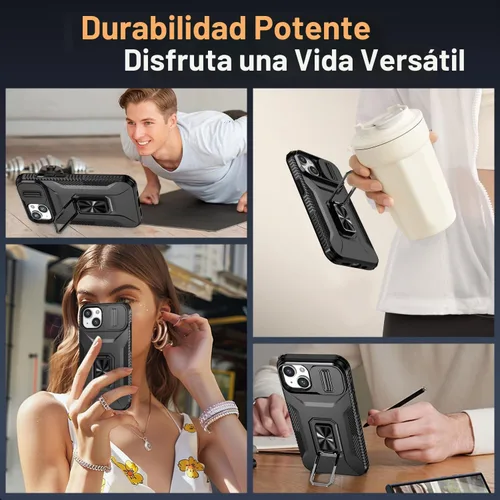 Vista 7 de Funda HakkTaoo para iPhone 13/iPhone 14 de 6.1 Pulgadas con Funda Deslizante para Cámara + Protector de Pantalla (2 Paquetes), Funda Protectora a