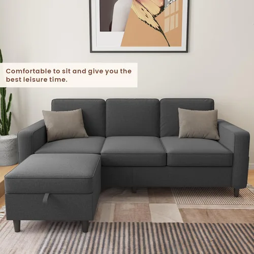 Vista 4 de Sofás seccionales para sala de estar, sofá de asiento profundo, cómodo sofá modular en forma de L, con diván de almacenamiento, fundas lavables