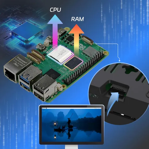 Vista 4 de TRASKIT Kit básico para Raspberry Pi 5 2 GB de RAM, fuente de alimentación PD de 27 W, estuche PI5, enfriador activo y placa única Pi 5 de 2 GB