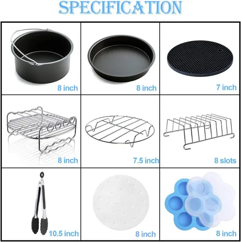 Vista 8 de Accesorios para freidora de aire de 8 pulgadas con libro de recetas de cocina, compatible con freidora de aire y olla a presión de 5.3 cuartos
