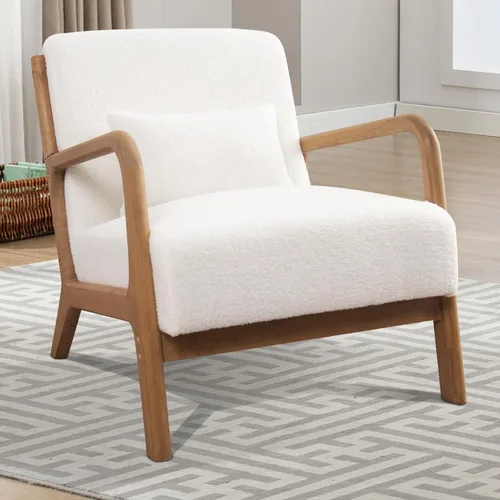 Vista 13 de INZOY Silla con acento moderno de mediados de siglo con marco de madera, sillas tapizadas para sala de estar con cojín lumbar, silla de lectura