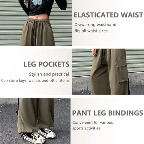 Vista 3 de Pantalones de mujer Y2k Cargo Gothic Baggy Pantalones de cintura alta Harajuku Streetwear Pantalones de paracaídas para hombre