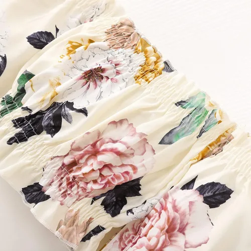 Vista 3 de Conjunto de ropa de 2 piezas con falda para bebés y niñas pequeñas, 1T, 2T, 3T, 4T, 5T, 6T, estampado floral, hombros descubiertos y faldas