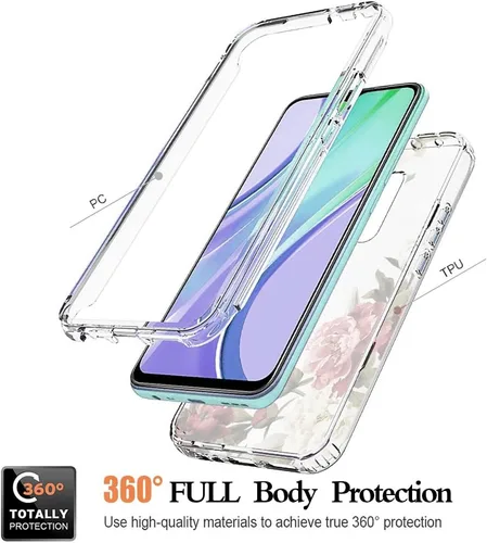 Vista 3 de Funda protectora para Samsung Galaxy S9+ G965U con protector de pantalla de vidrio templado, lindo patrón floral transparente de cuerpo completo