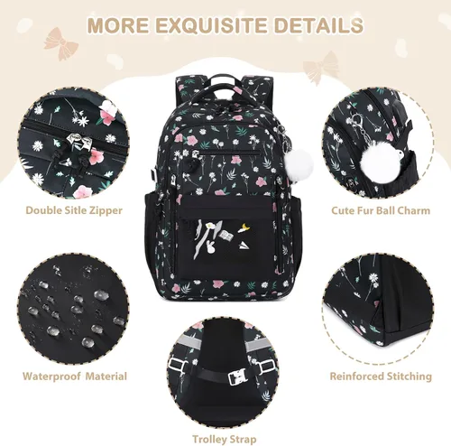Vista 6 de 4PCS Girls Backpack Pin Display Ita Bag with Lunch Box B-negro Bloom