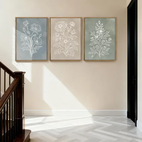 Vista 2 de Anyzal Arte botánico de pared de granja, pintura floral, arte bohemio de plantas para sala de estar, dormitorio, comedor, 12 x 16 pulgadas, juego
